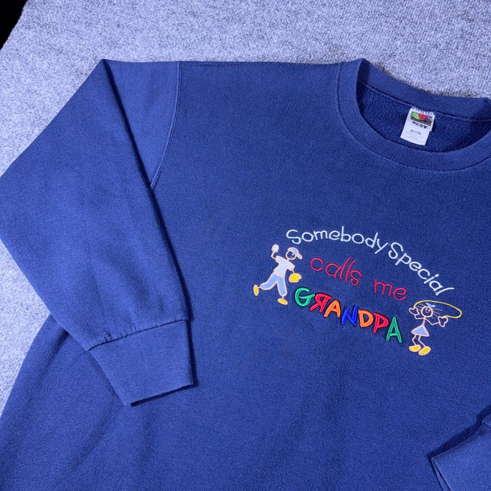 Fruit of the Loom Grandpa Sweatshirt Navy Blue Embroidered Graphic XXL - Picture 3 of 9